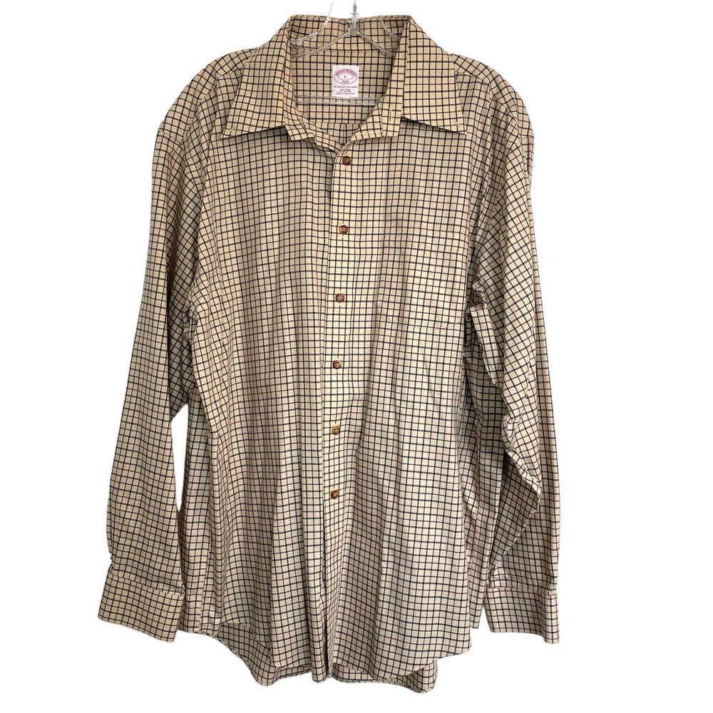 Brooks Brothers Tan Plaid Long Sleeve Button Down Shirt Size L